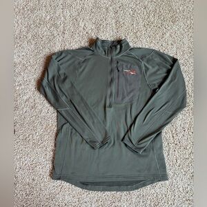 SITKA Core Midweight Zip-T Long Sleeve Top Olive Green Base Layer Shirt  LARGE